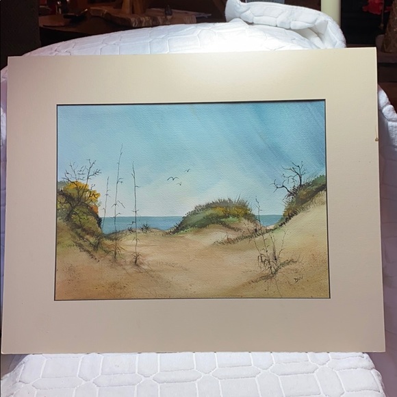 ORIGINAL Signed WATERCOLOR SAND DUNE BEACH - Picture 5 of 16
